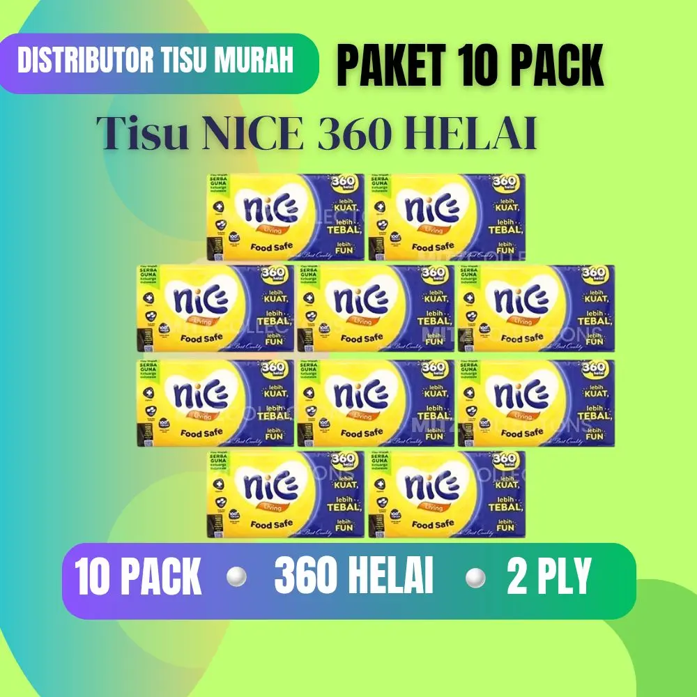 (PAKET 10 PACK) -Tisu NICE Facial Tissue 360 sheet 2 Lapis Tisu Wajah Halus Lembut Promo Murah Gratis Ongkir COD Tissu kecantikan (10 pcs) tissu
