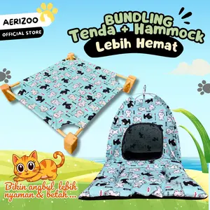 Aerizoo Paket Tenda dan Hammock Kucing Bonus Bantal Bahan Katun Tebal dan Kokoh