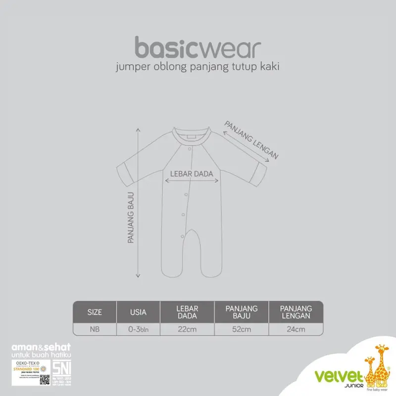 Velvet Junior Jumper Bayi Sleepsuit Oblong - Size Newborn 0-3 Bulan Basic Wear 4