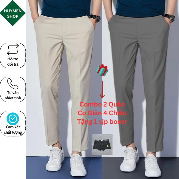 Huymen Shop Quần Tây Âu Nam Slimfit Chất Vải Chống Nhăn Co Giãn 4 Chiều Size 28-34 Màu Đen Ghi Nhạt Be Sữa Ghi Đậm Xanh Than Pants Menswear Tặng 1 Sịp Boxer