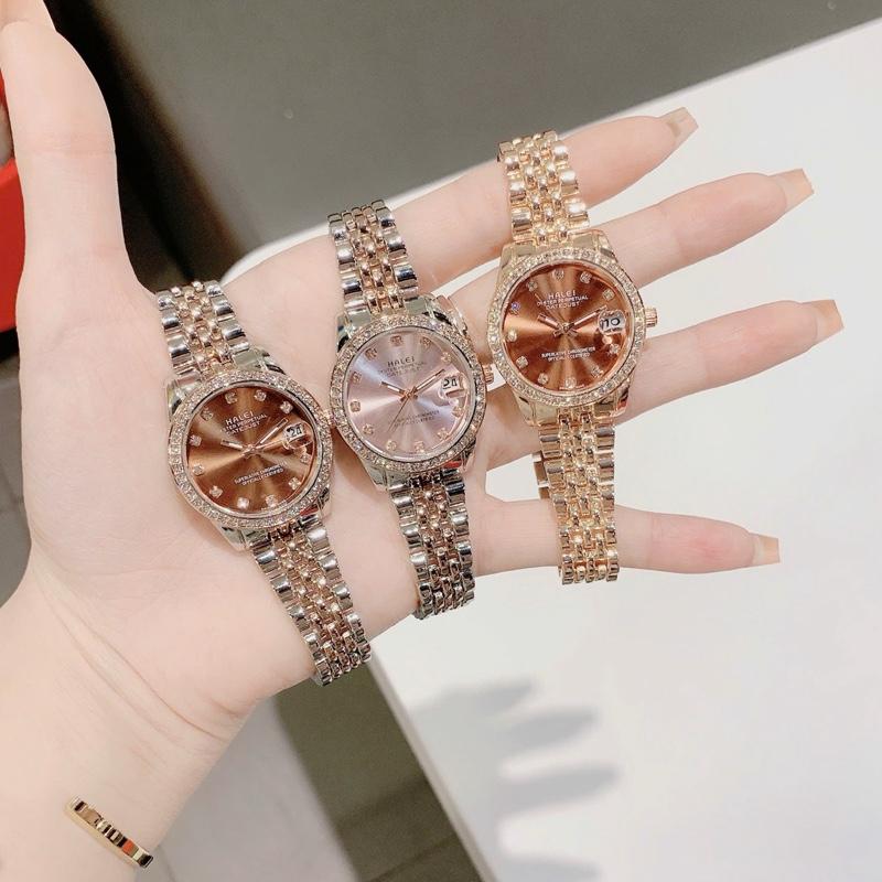 B8 đồng hồ thời trang nữ đính đá thép không rỉ có lịch ngày OCEAN size 30mm sang trọng khoá liền thông minh Women Đinh Watch chống nước 3ATM B8