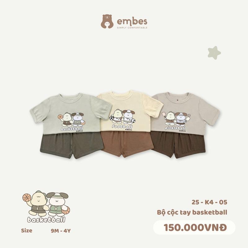 Bộ quần áo Cotton cộc tay basketball cho bé trai Embes Việt Nam từ 9 tháng - 4 tuổi - 25-K4-05