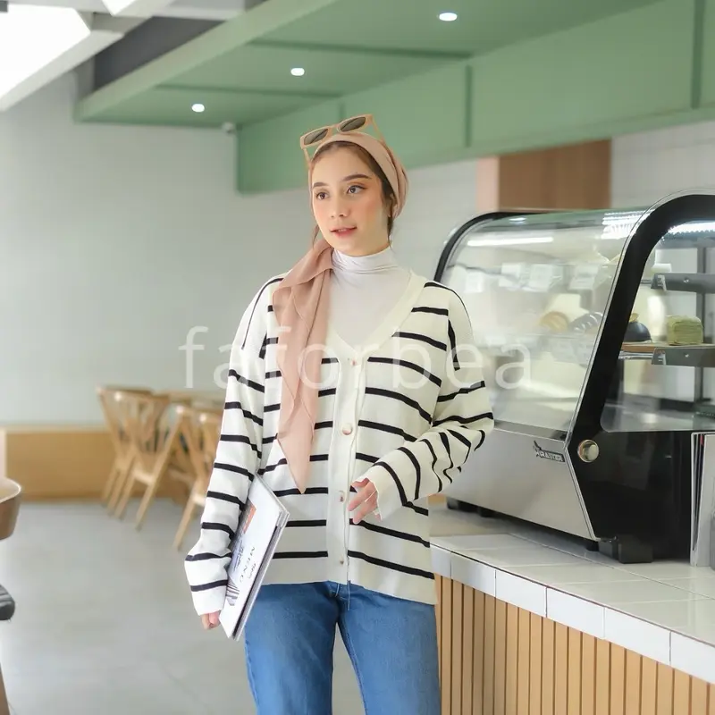 Faforbea Premium Striped Knit Cardigan - Outer Rajut Lembut Motif 3