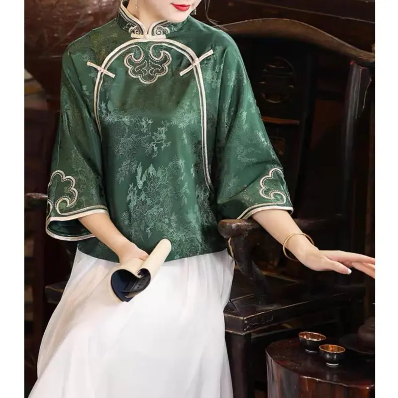 Blouse CNY Ruyi TM 0170 atasan baju cheongsam top wanita import terbaru new model chinese fashion acara keluarga imlek tradisional cantik kekinian trending kasual Oversize Katun Casual Motif Panjang kemeja satin viral 2