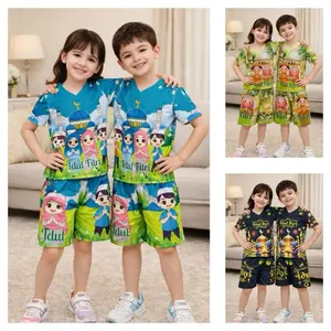 Setelan Anak Idul Fitri 1-10Th Full Printing Sublim Motif Karakter Lucu untuk Anak Laki-laki dan Perempuan Bahan Premium Bilabong Milano Import Nyaman Anti Bacterial & Anti UV