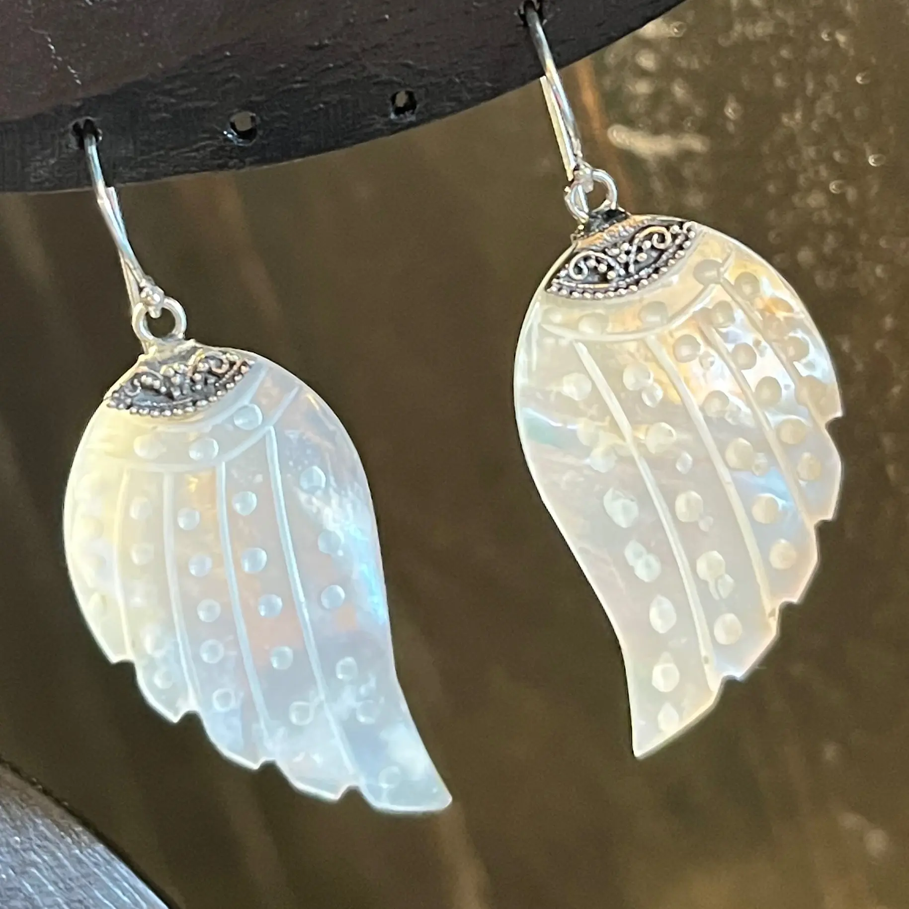 Black Lotus Earring Polka Wing Shell Silver Premium 925