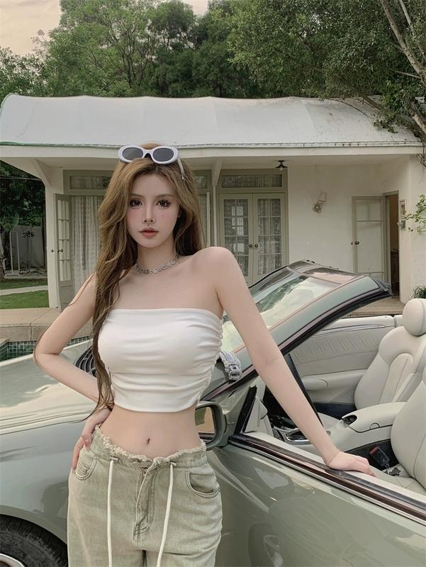 Kemben Tanktop Bra Kemben Serut Pinggir Wanita Atasan Crop 5