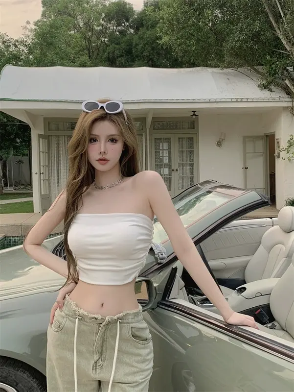 Kemben Tanktop Bra Kemben Serut Pinggir Wanita Atasan Crop 5