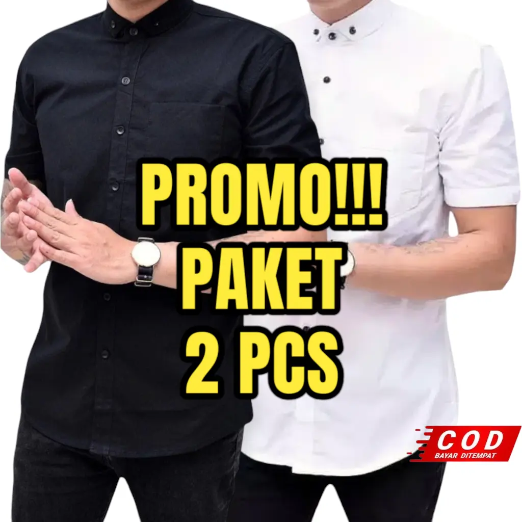 PAKET 2 PCS KEMEJA PRIA POLOS LENGAN PENDEK SLIMFIT KATUN PREMIUM