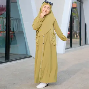 Quinzha Abaya Set Kerudung Usia 3-14 Tahun Bahan Jersey Premium Hitam Size M L XL Gamis Anak Lebaran Terbaru 2025