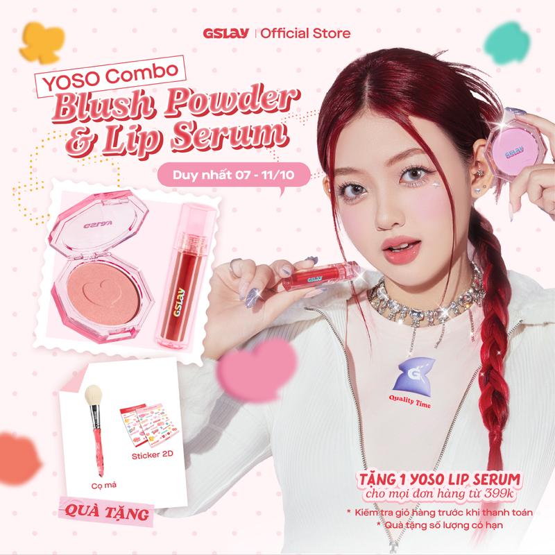 Combo GSLAY YOSO Phấn má hồng mịn lì, lên chuẩn màu 5g & Son dưỡng bóng có màu thuần chay dưỡng ẩm, tái tạo môi 1ml