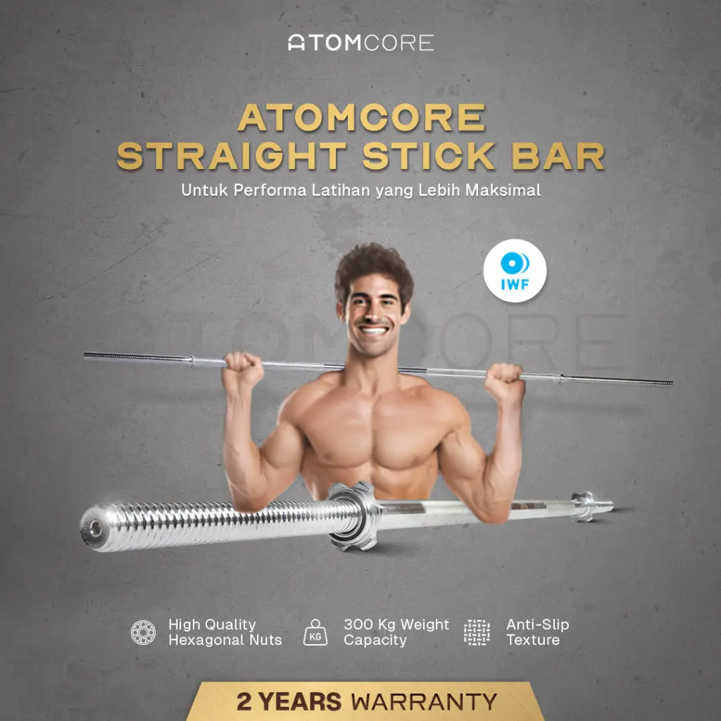 Atomcore Straight Stick Bar 150cm Stik Barbel Lurus Gym Fitness