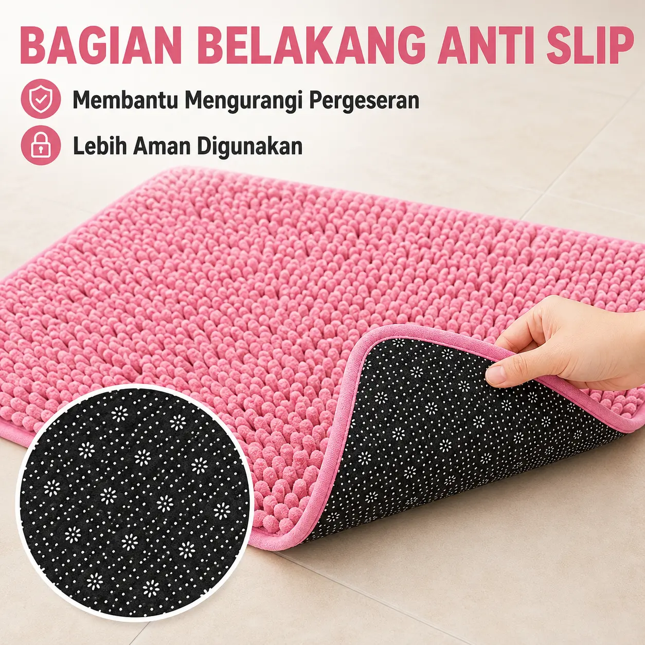Keset Tebal 35x55cm Warna Polos | Tekstur Lembut, Anti Geser, Menyerap Air Cepat, Nyaman Digunakan Setiap Hari untuk Rumah