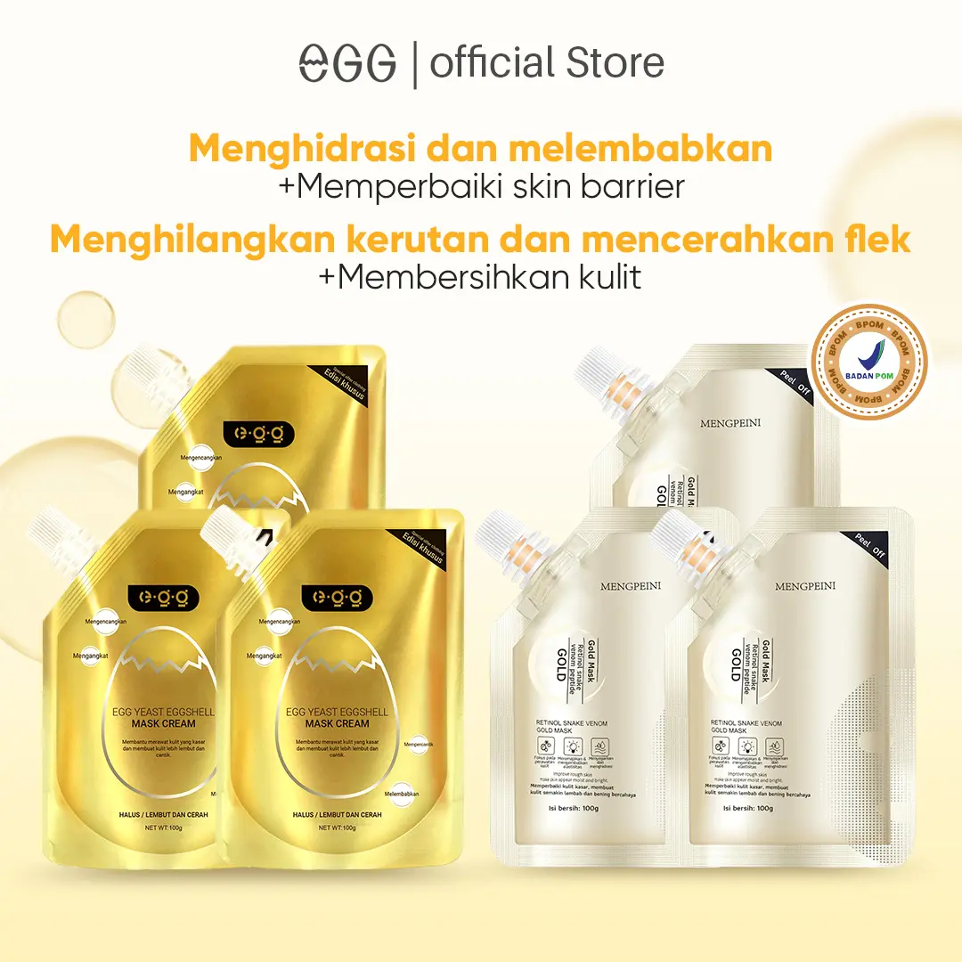 BPOM | 6PCS Suit |3 Set Gold Masker +3 Set Egg Shell Masker Mask Masker Kulit Telur Cod Aging Wajah Kering