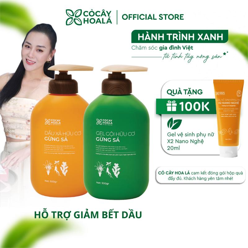 [LIVESTREAM] Combo Dầu Gội Xả Thảo Dược Cỏ Cây Hoa Lá Gừng Sả - Hỗ trợ Giảm Bết Dầu Gàu 500g/Chai - Tặng Dung Dịch Vệ Sinh Gel X2 Nano Nghệ 20ml