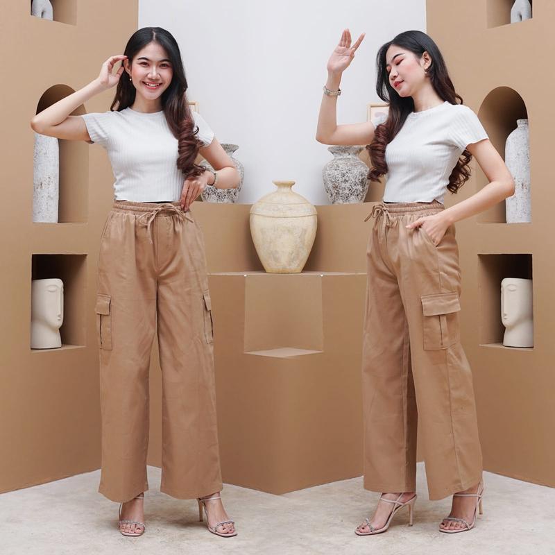 Celana Panjang Wanita Stretch CARGO TEBAL Simple 4