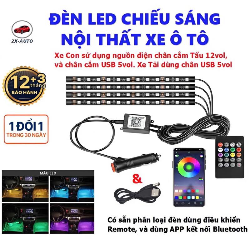 Đèn Led chiếu sàn gầm ghế trang trí nội thất xe ô tô, Nguồn 5v~12v có 8 màu điều khiển bằng Remote +App điện thoại mỗi Led dài 22cm. Bảo Hành 12 tháng