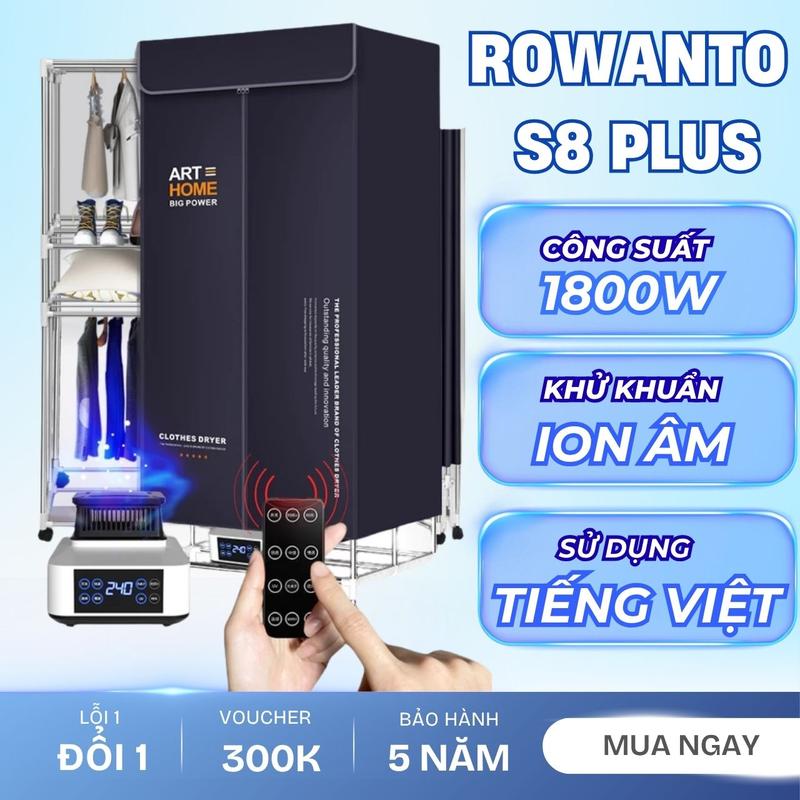Tủ sấy quần áo Rowanto S8 cao cấp Máy sấy quần áo công suất lớn đa năng khử khuẩn ion mùa nồm mưa