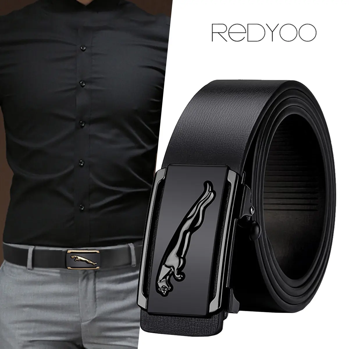 REDYOO Men Leather Belt Automatic Buckle Premium Fashion Business Men Belt High-Quality PU Leather Soft Belt With Cargo Pants Jeans