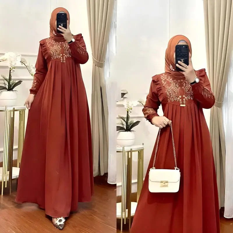 NOAG STORE DESAYU DRESS CRINGKEL AIRFLOW APLIKASI BORDIR GAMIS LEBARAN 2025 MODEL ELEGANT Muslim Panjang Wanita Variasi Crinkle Kondangan Mewah Cantik Outer Zipper Wudhu 4