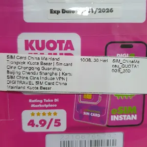 SIM Card China Mainland Tiongkok Kuota Besar | Simcard Cina Chongqing Guanzhou Beijing Chendu Shanghai | Kartu SIM China Cina Include VPN | DIGITRAVEL SIM Card China Mainland Kuota Besar