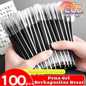 (BISA COD) 50-100 PCS Pulpen Gel Transparan  Pena gel 0.5 pena dengan tinta berkapasitas besar, pena gel 0,5mm, pena alat tulis sekolah, pena tanda tangan Stationery