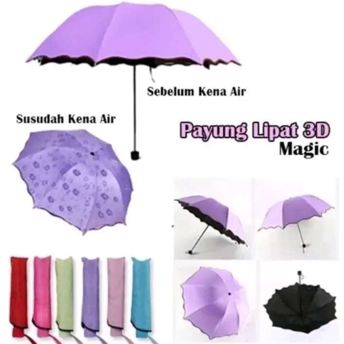 PAYUNG LIPAT 3D MAGIC ANTI UV motif bunga akan muncul saat terkena air