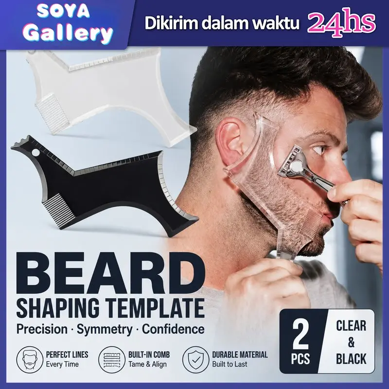 Beard Shaper Manual Alat Cukur Jenggot Dengan Sisir Cetakan Beard Styling Tool Untuk Kumis Jenggot Grooming Pria Dan Perawatan Wajah Harian