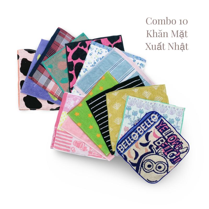  Combo 10 Khăn Mặt 25x25 Po Xuất Nhật Cotton 100% THấm Hút tốt an toàn cho da nhạy cảm 
