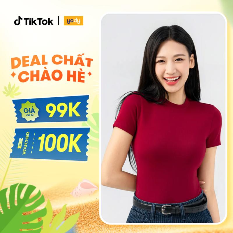 YODY Áo T-shirt Nữ Slimfit Ôm Cổ Cao thun rib cotton mềm TSN7269