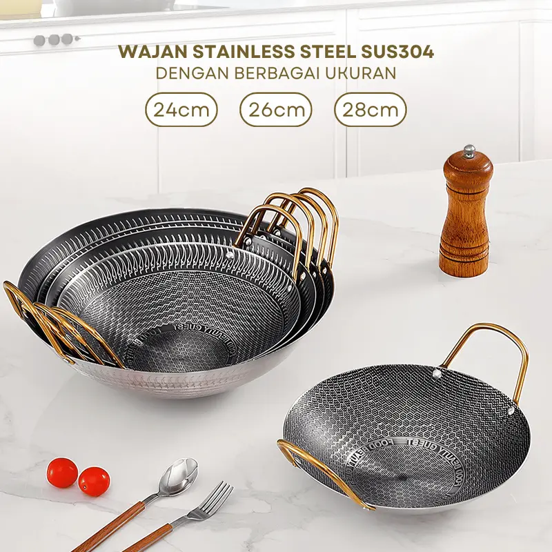 Motif Silver Wajan Penggorengan Kuali Mini Stainless Steel Gagang Kuping 20 24 28 CM 4