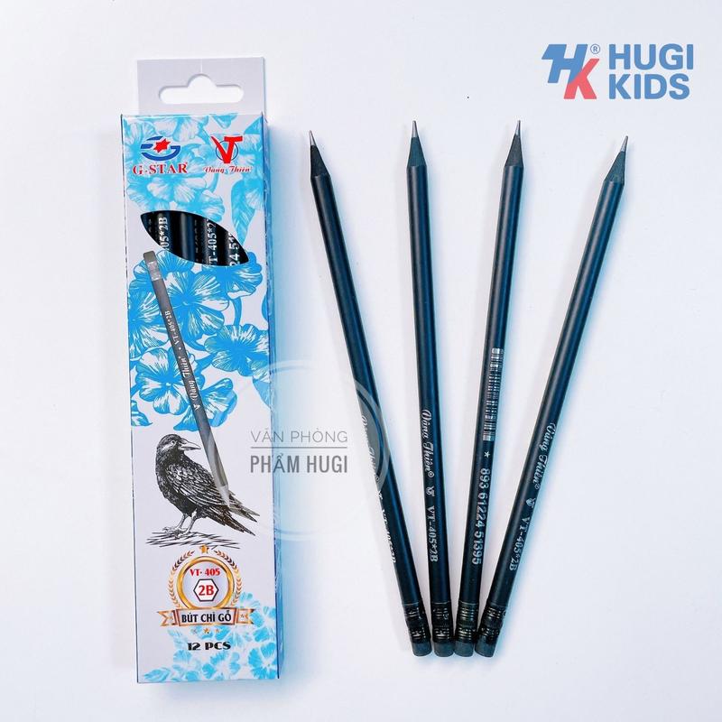 Hộp 12 Cây Bút Chì Đen Gstar VT-405 – Ngòi 2B, Thân Đen Cao Cấp, Viết Êm Nét Đều