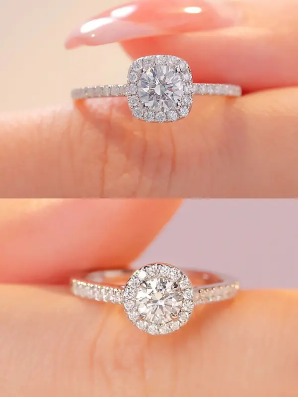 Cincin Tunangan Wanita Bulat Classic Round Engagement Ring Diamond Moissanite Perhiasan Cewek Lapis Emas Adjustable 2