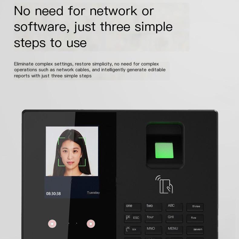 Máy chấm công vân tay Máy đục lỗ thẻ Nhận dạng khuôn mặt Chức năng vân tay và dấu vân tay Chức năng in lòng bàn tay Chức năng mật khẩu và sinh trắc học Thích hợp để đục lỗ và nhận dạng khuôn mặt