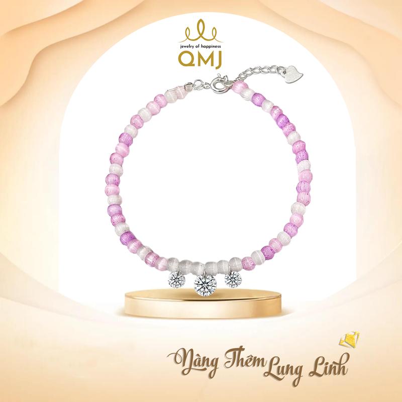 QMJ STORE - Q180 VÒNG TAY LẤP LÁNH ĐÁ MẮT MÈO NHÂN TẠO MIX MÀU, CHARM BẠC VÀ KHÓA BẠC TÔNG PASTEL TÔN DA.