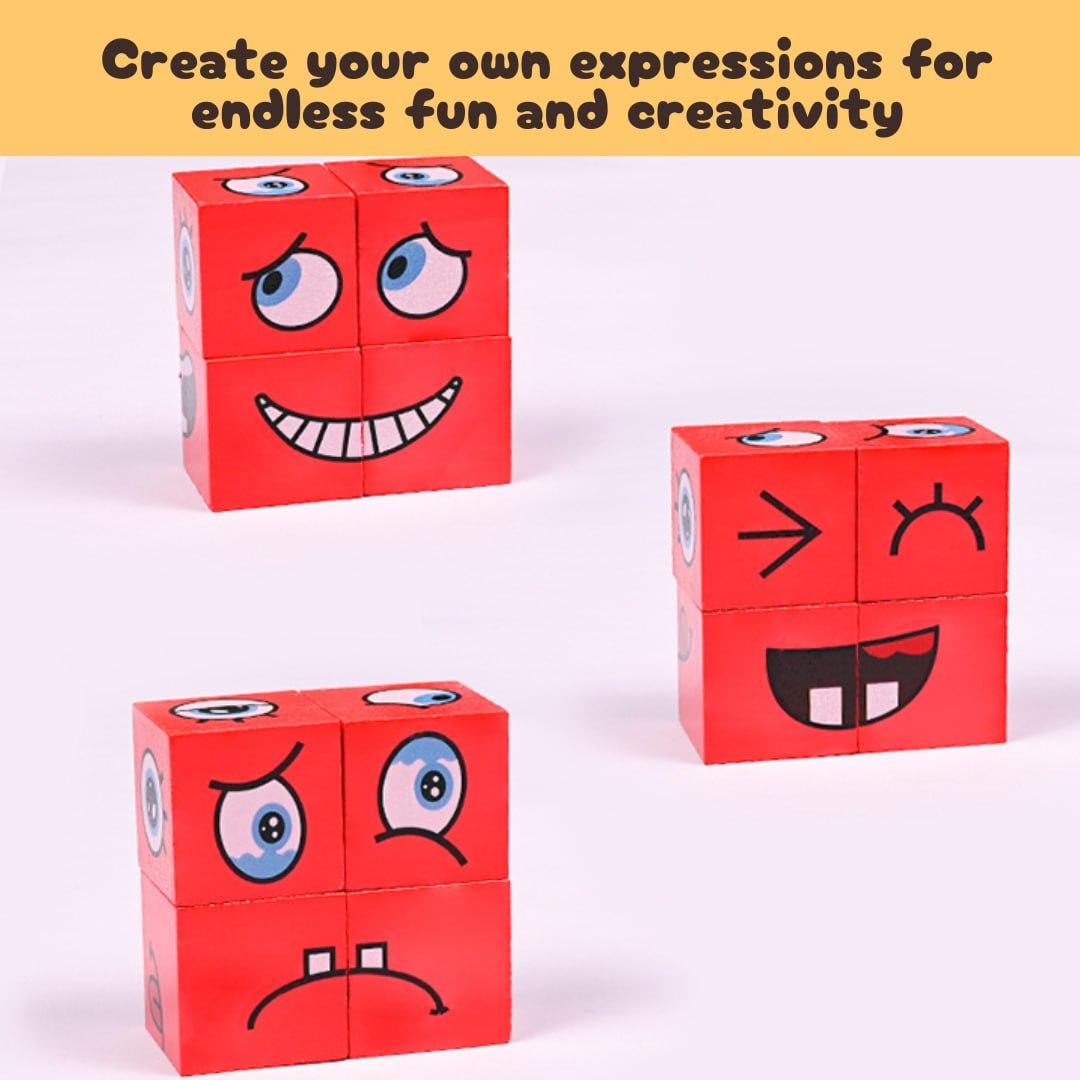 笑顔のために　exp2枚セット Wooden Face Expression Puzzle Ages 3+ Cute Face-Changing Cube