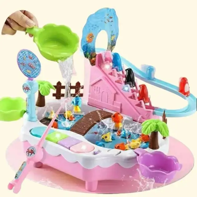 Mainan anak 2 in 1 pancingan Ikan Magnet Kombi Track Racers Penguin 2