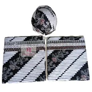 Prada Kain Pengantin Hafizah Sepasang Blangkon Motif Lereng Kembang Wanita Dress Panjang Gold Silver Mewah Jarik 210x120cm Blangkon 55-60cm Elegan Pernikahan