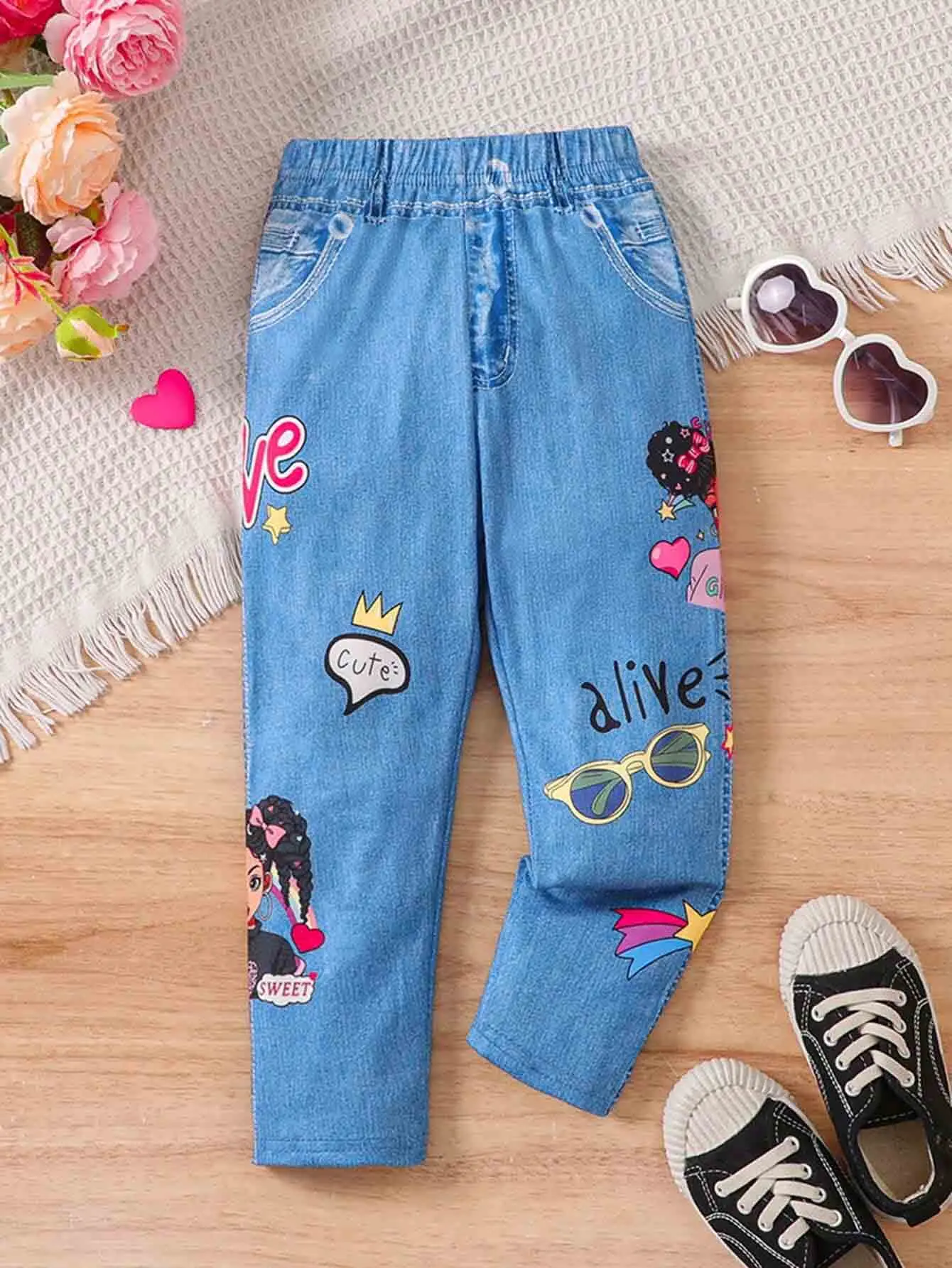 CELANA DENIM ANAK PEREMPUAN FULL DIGITAL PRINTING 4-5 tahun