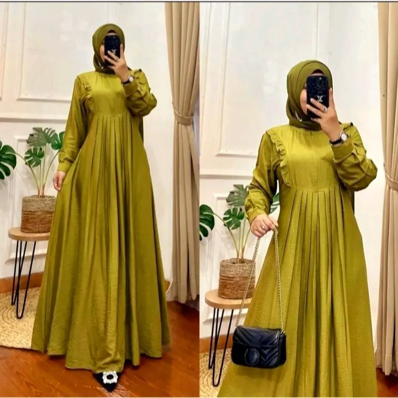 ALLISA DRESS PREMIUM / Gamis Allisah Bahan Premium Terbaru Nyaman Rempel Formal Kancing Kerah Manset Muslim Samping 0
