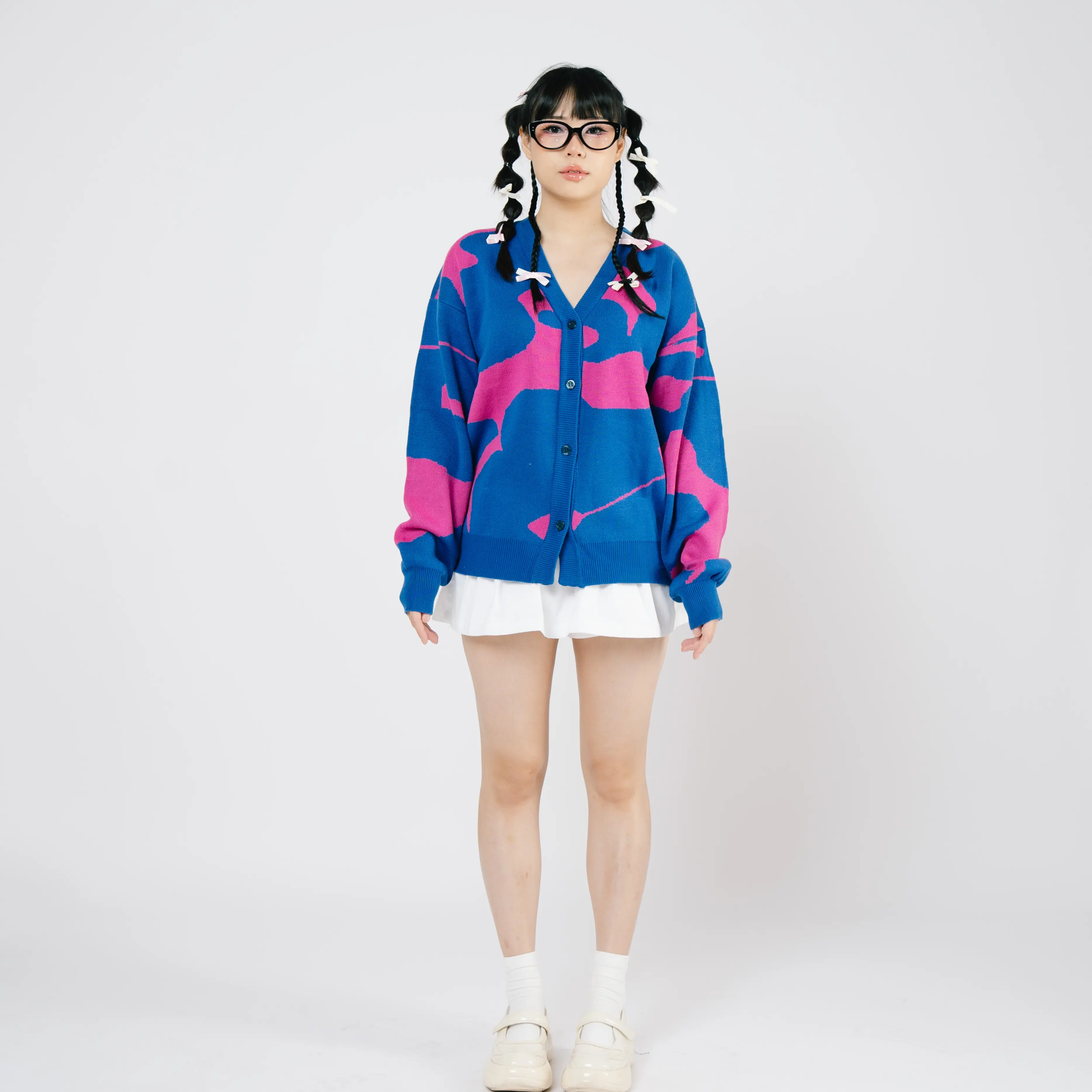 Gurls Club Cardigan - Stormy Fushia Knitwear Oversize Tebal Sweater Kerah Kardigan Crewneck Lembut Nyaman Basic Outer Panjang Casual Fleece