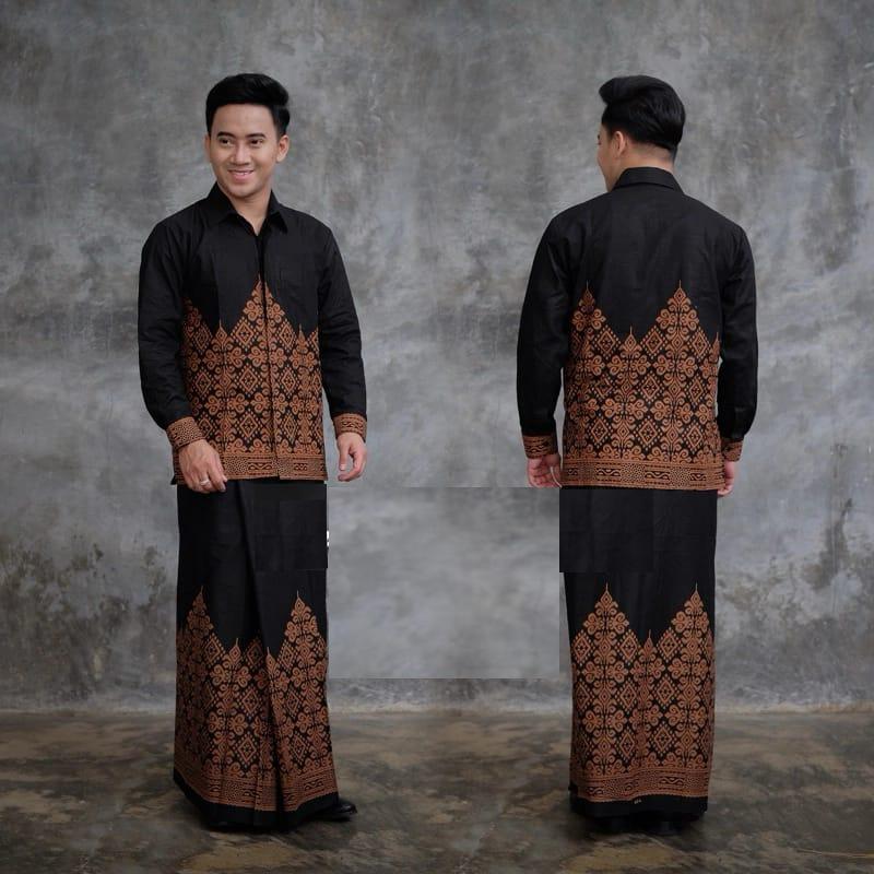 agms_ Baju Setelan Koko Pria Dewasa Stelan Sarung Remaja Laki Elegan Motif Batik Garis Premium Keren Muslim Formal Tangan Panjang Pendek Kain Katun Nyaman 5