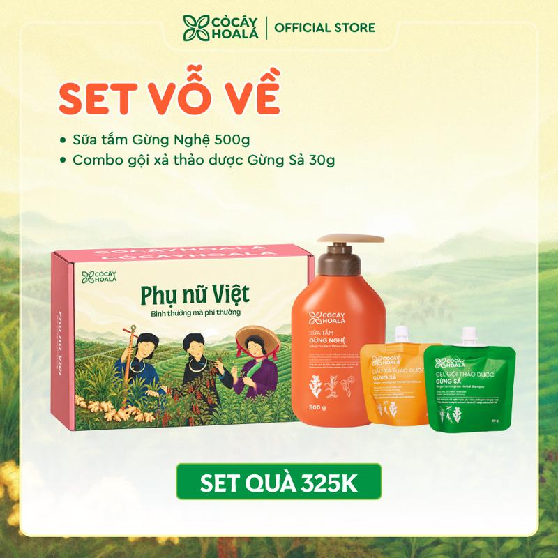 [SET QUÀ 20.10] Set quà Cỏ Cây Hoa Lá "Phụ nữ Việt - Bình thường mà phi thường": Sữa tắm Gừng nghệ/ Địa Liền + Hộp quà