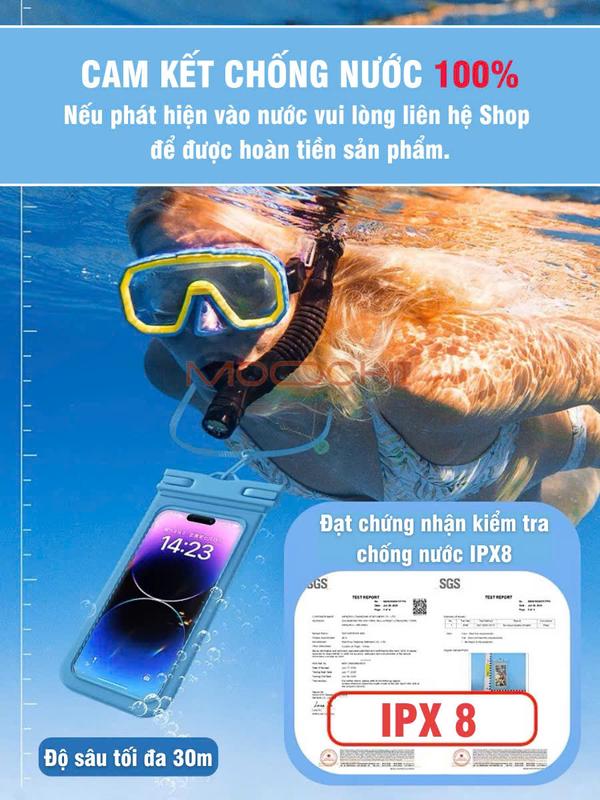 Túi đựng điện thoại chống nước cao cấp tiêu chuẩn IPX8 phù hợp với điện thoại tới 7,2inch tiện lợi khi đi chơi, du lịch 6