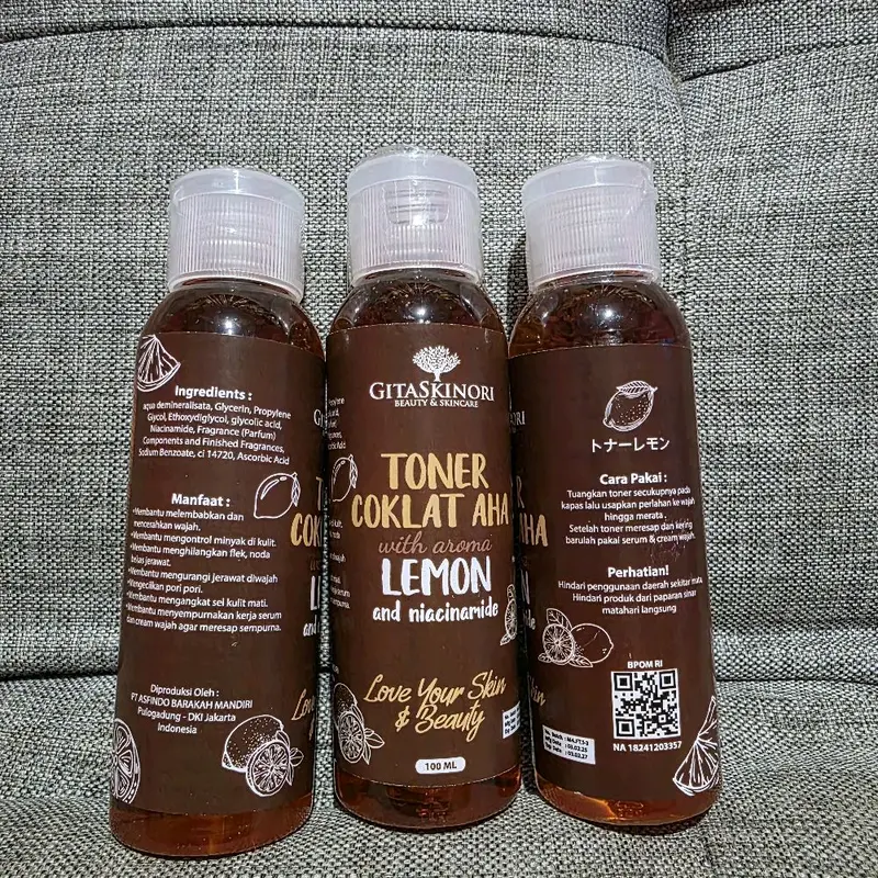 BUNDLING 3 PCS 100ML TONER KELUPAS BPOM TONER COKLAT AHA LEMON ORIGINAL GITASKINORI TONER FLEK  Mencerahkan Kotoran Perawatan Wajah extra badan jerawat 2