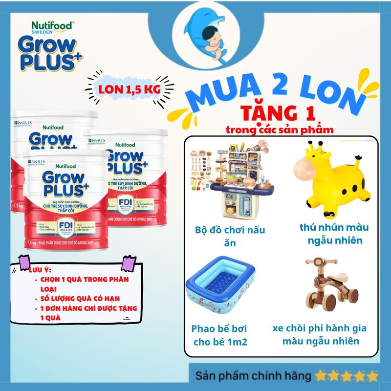 Combo 2 Lon Sữa bột Grow Plus+ Đỏ lon 1,5kg hỗ trợ tăng cân, tăng chiều cao cho bé từ 1 tuổi MECAHEO