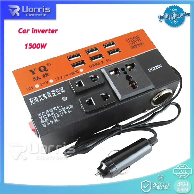 1500W DC Portable USB Car Power Inverter Adapter With 6 USB Ports 12V/24V To AC 220V Charger Fast Charging Car Universal Socket