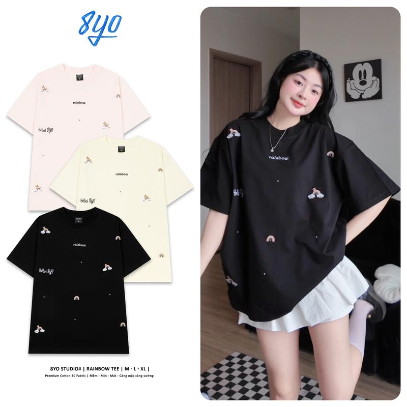  Áo Thun Thêu 8YO RAINBOW Tee Cotton Mềm Mịn Mát - Áo Phông Cổ Tròn Local Brand Unisex Nam Nữ Form Rộng 