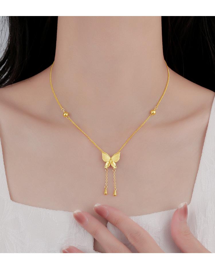 Product Introduction of Butterfly fringe necklace Yellow elegant escape Princess pendant light luxury clavicle chain 8