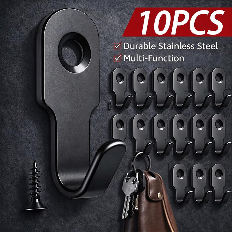 10 cái Móc treo mini hình chữ J bằng thép không gỉ kèm vít, giá treo đồ gắn tường / Móc treo bền bỉ dùng cho tranh ảnh, khăn tắm, áo khoác, túi xách